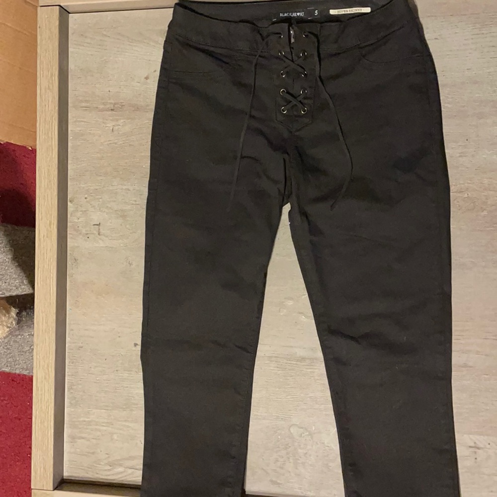 Black super skinny jeans with lace up front